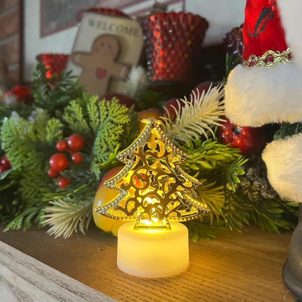 Gold Christmas Tree Tea Light Candle Bundle of 6
